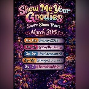 Show Me Your Goodies Share Show Train - Mondays!
EST 8a -?
